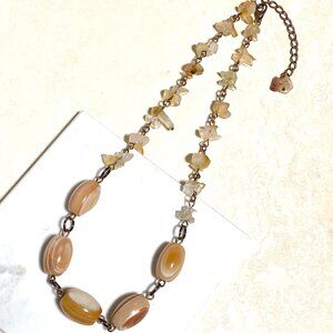 Genuine Orange Agate Bib Necklace, Rustic Gemstone & Copper Links Choker